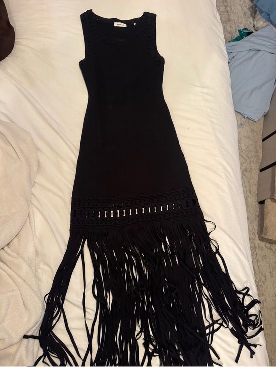 Sandro Dresses & Skirts - Sandro Black Sleeveless Maxi Dress with Fringe Hem